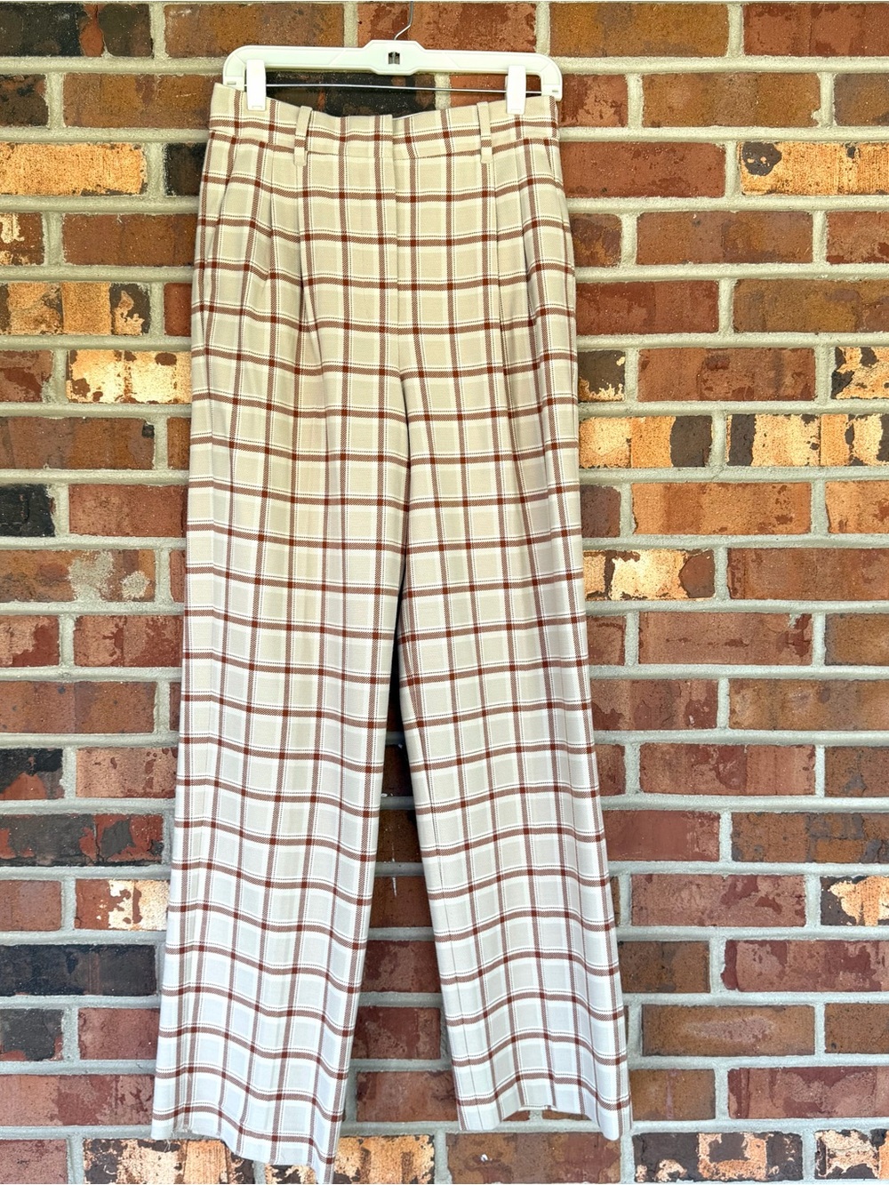 Wilfred The Effortless Plaid Wide-Leg Pants in Cream & Red Size 8